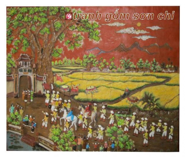 Tranh Gốm Bát Tràng Vinh Quy Bái Tổ